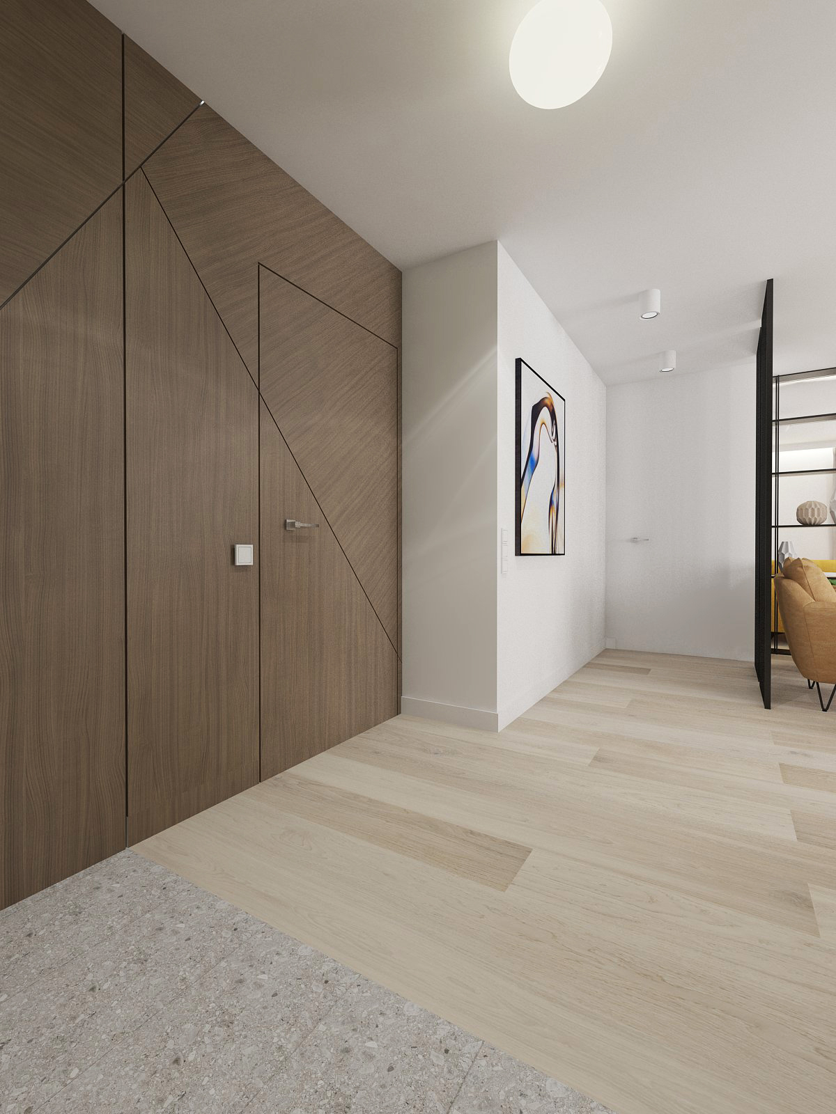 projekt korytarza z ukrytymi drzwiami w mieszkaniu