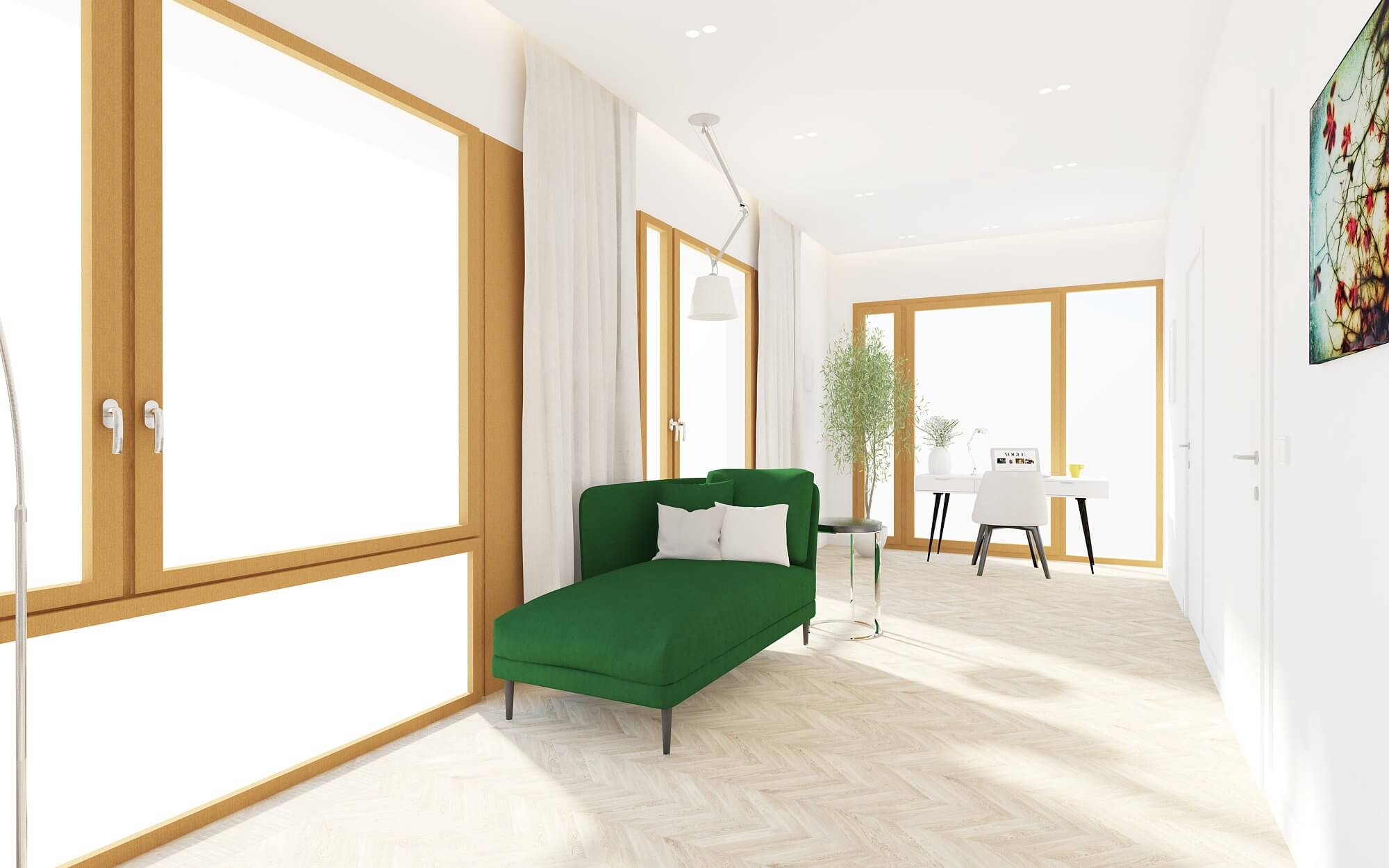 salon-zielona-sofa projekt i realizacja wnętrza